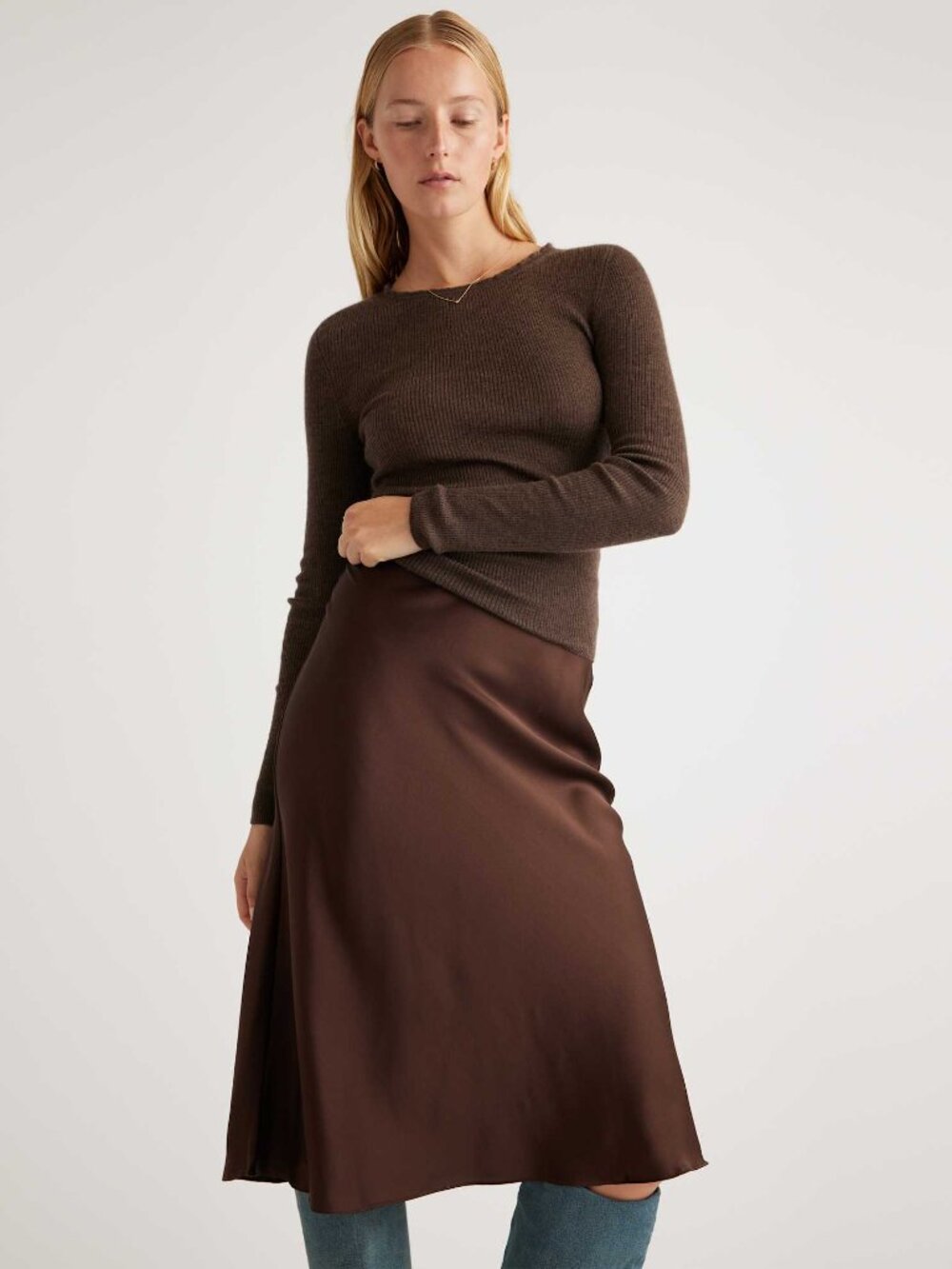 Quince Washable Silk Skirt XS hot fudge brown